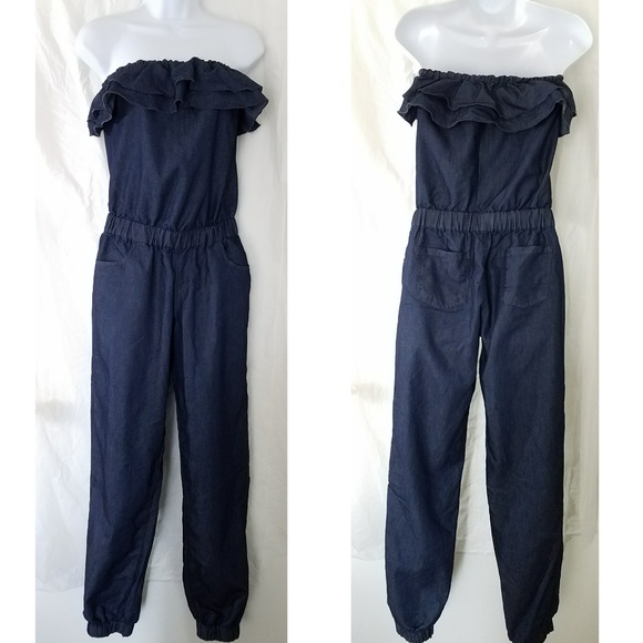 denim tube top jumpsuit